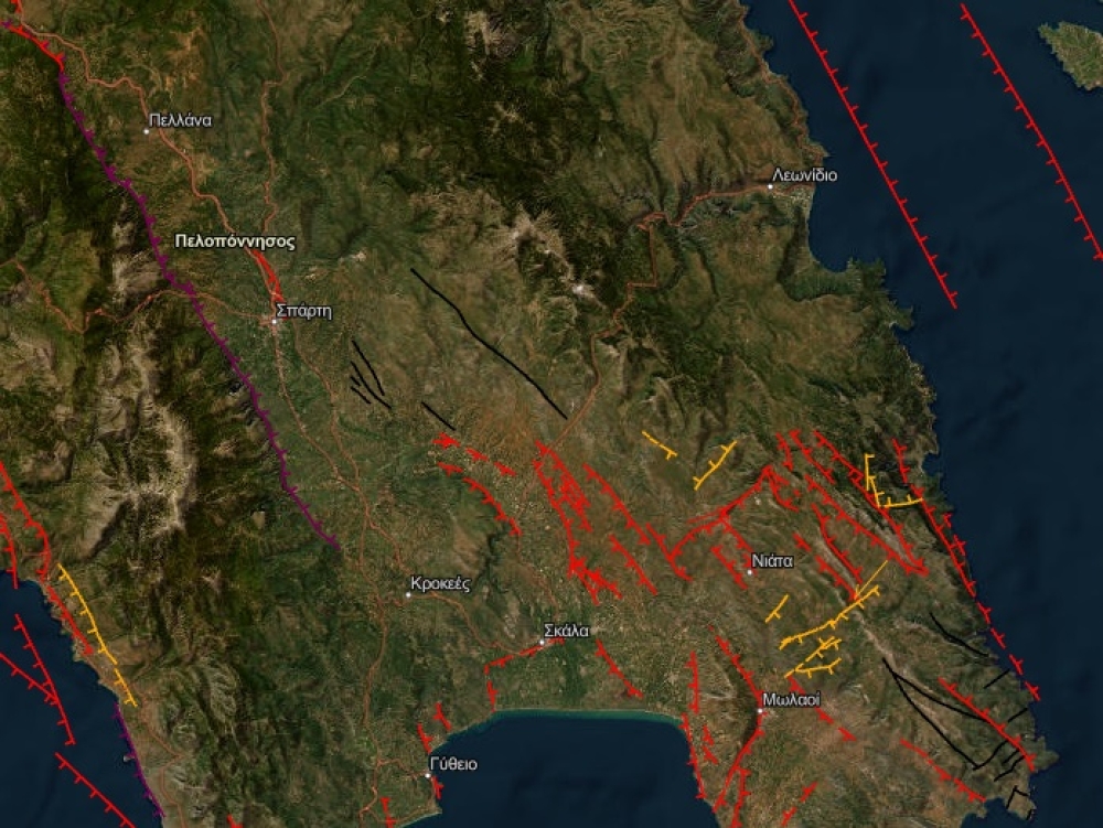 Ενεργά σεισμικά ρήγματα της Λακωνίας σε έναν ψηφιακό χάρτη