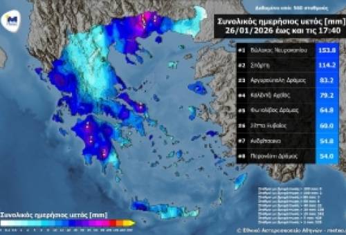 Στα ύψη «εκτοξεύτηκε» η καταρρακτώδης βροχή στη Σπάρτη
